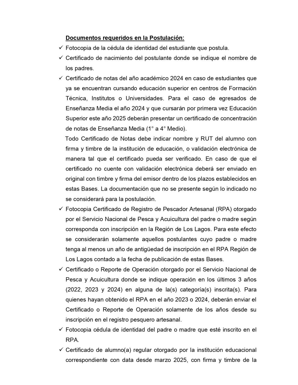 SE INVITA A POSTULAR A LA BECA DE FUNDACIÓN CHINQUIHUE 2025, DIRIGIDA A HIJOS E HIJAS DE PESCADORES ARTESANALES.