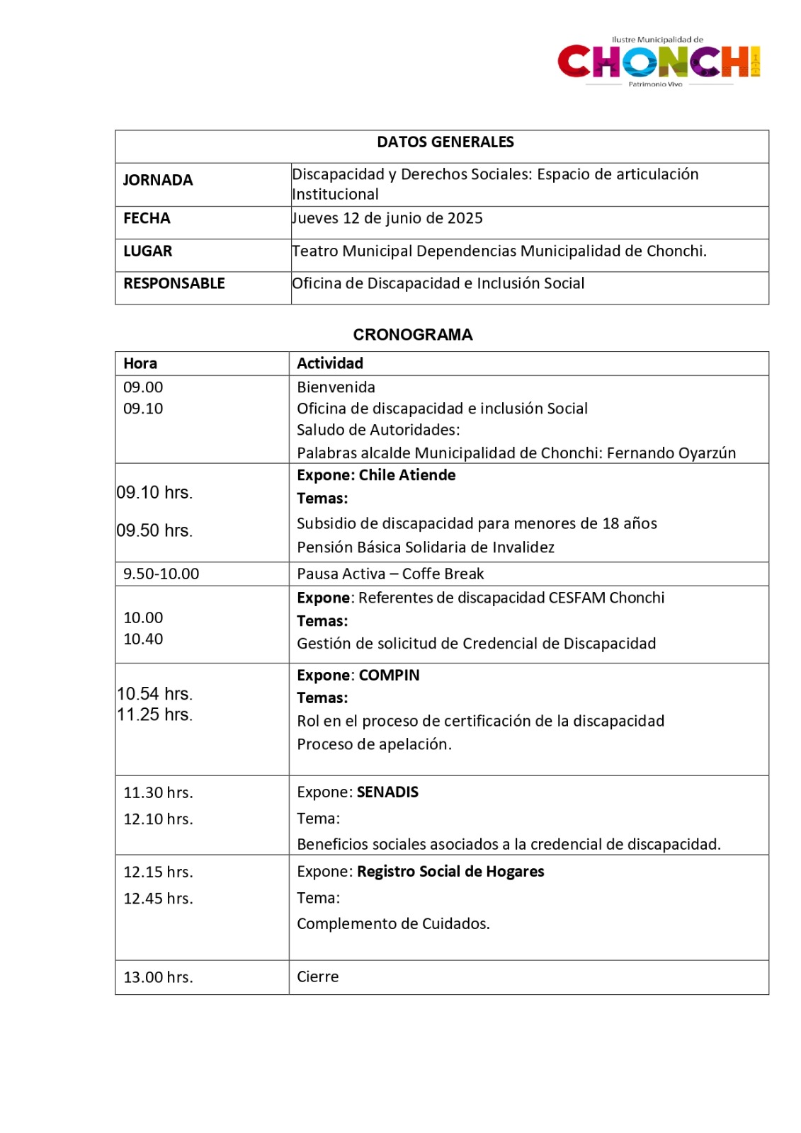 INVITACIÓN JORNADA INFORMATIVA “DISCAPACIDAD Y DERECHOS SOCIALES: ESPACIO DE ARTICULACIÓN INSTITUCIONAL”.
