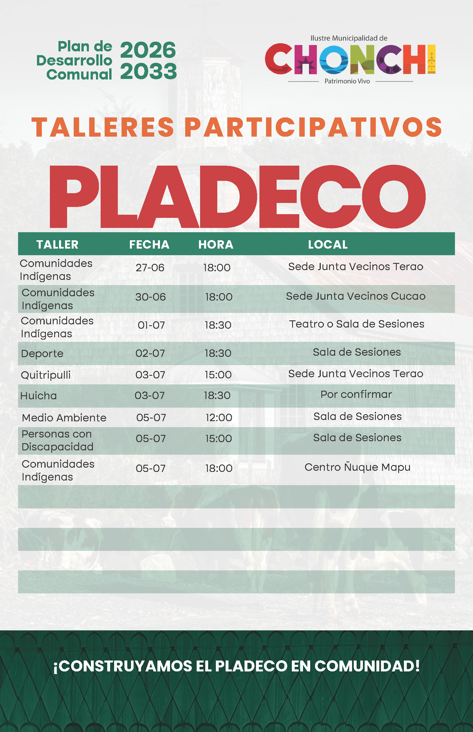 MUNICIPIO DE CHONCHI INVITA A PARTICIPAR EN LOS TALLERES PARTICIPATIVOS DEL PLADECO.