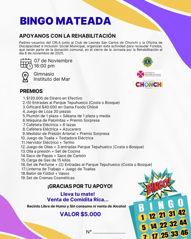 Bingo Mateada- Rehabilitación