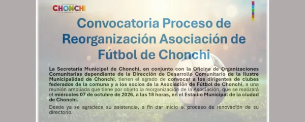 Convocatoria Proceso de Reorganización Asociación de Fútbol de Chonchi