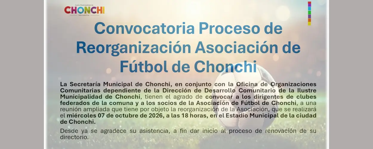 Convocatoria proceso de reorganización asociación de fútbol de Chonchi
